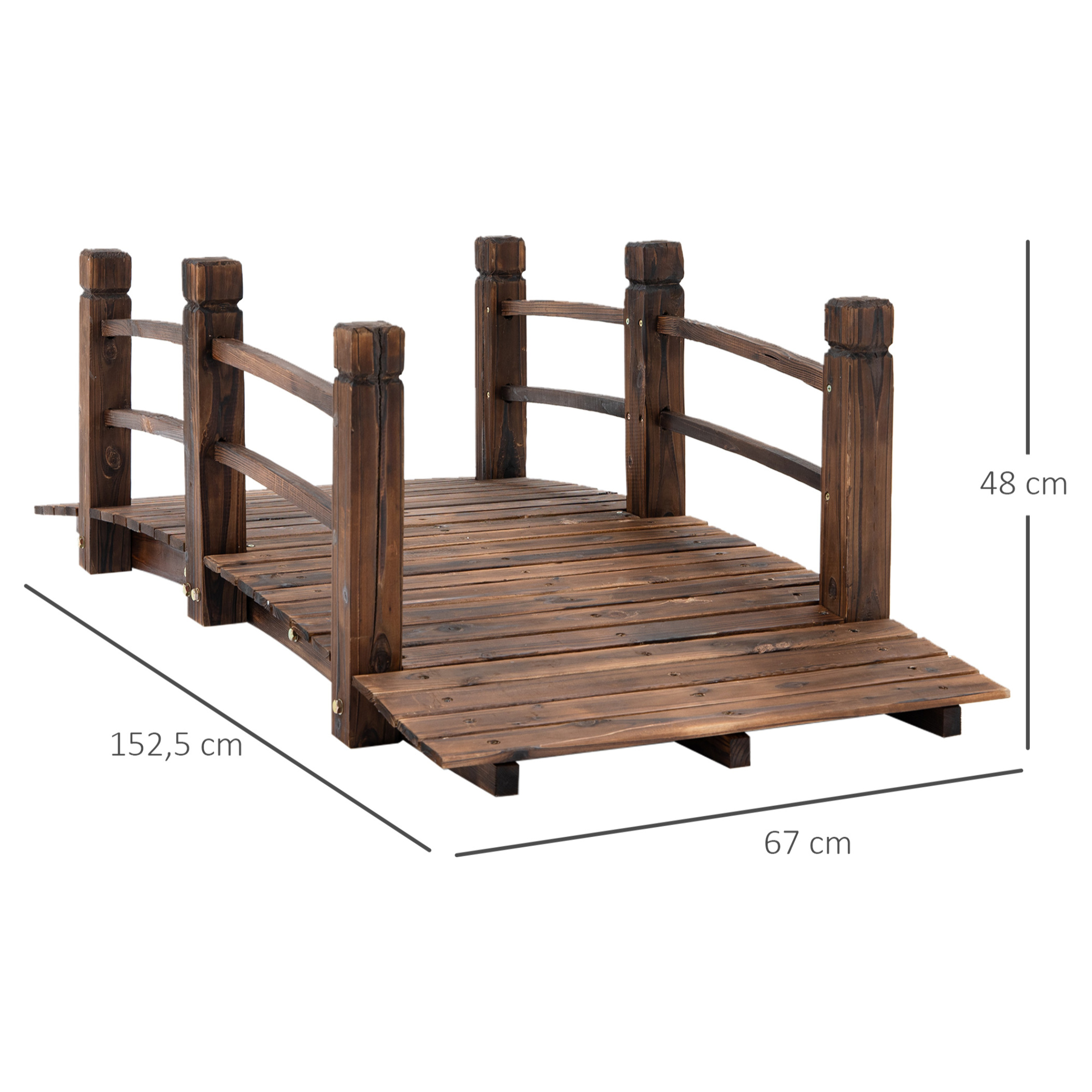 Pont de jardin - pont de bassin - passerelle en bois - dim. 152,5L x 67l x 48H cm - bois de sapin traité carbonisation