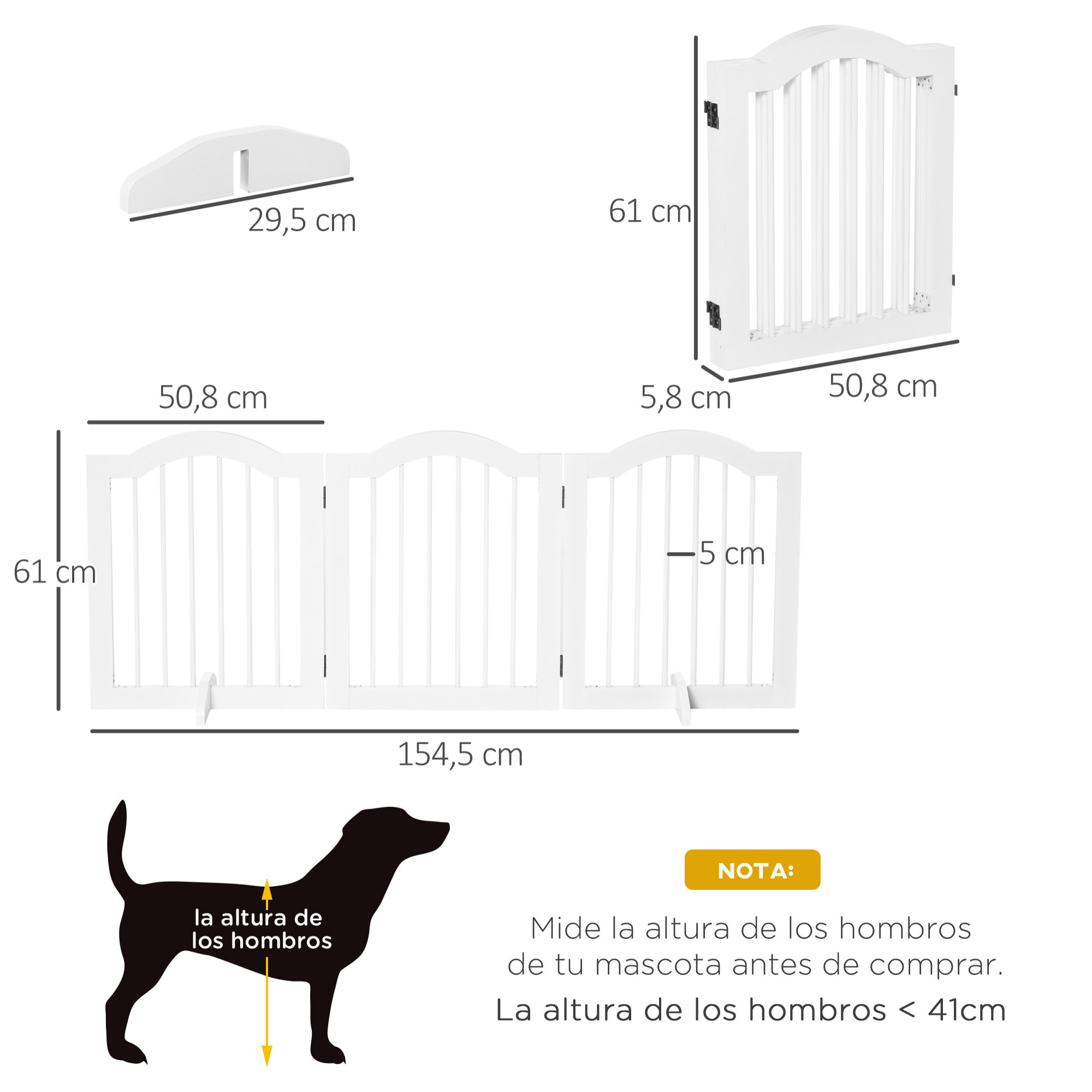 Barrera de Seguridad Plegable de Perros Pequeños con 2 Soportes 154,5x29,5x61 cm