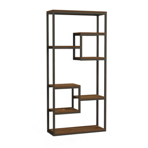 MILA Étagère haute style industriel noyer et noir - 182 cm