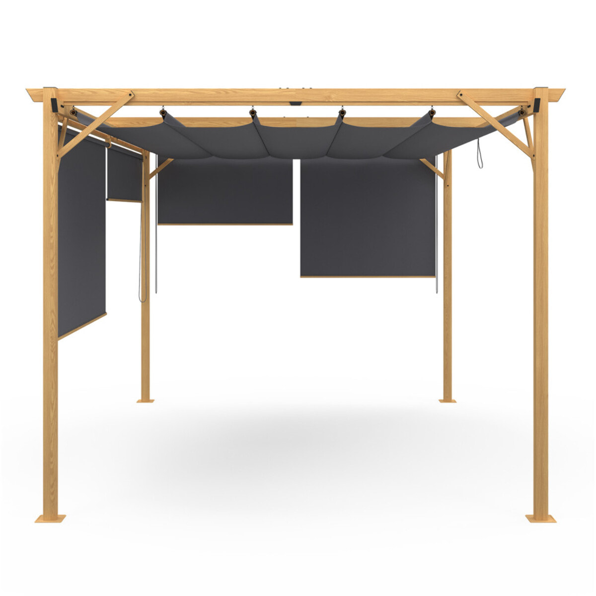 Pergola Marina 3x4m toit rétractable + 4 stores effet bois