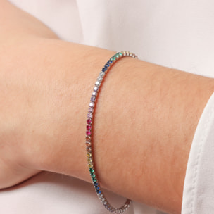 Bracciale Tennis Arcobaleno in Argento 925 placcato Platino con Cubic Zirconia