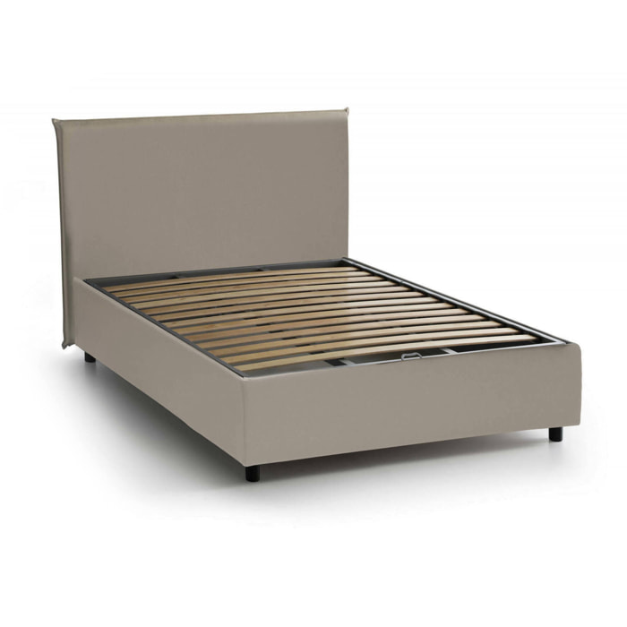 Letto piazza e mezza Assia, Letto contenitore con rivestimento in ecopelle, 100% Made in Italy, Apertura frontale, adatto per materasso Cm 120x200, Tortora