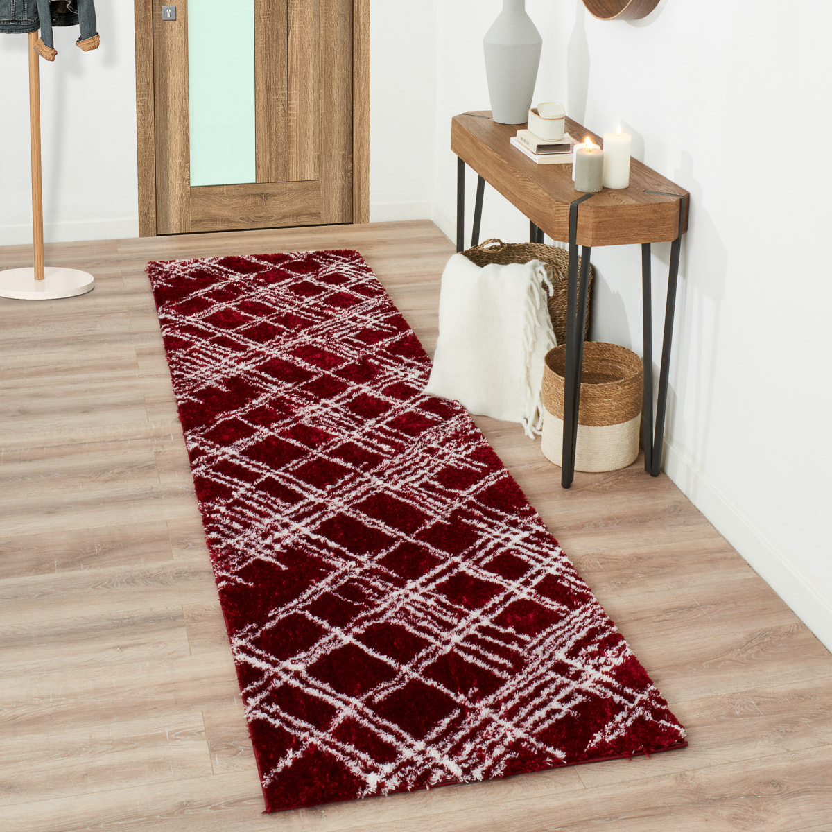 Oslo - tapis de salon à poils longs linéaires rouge