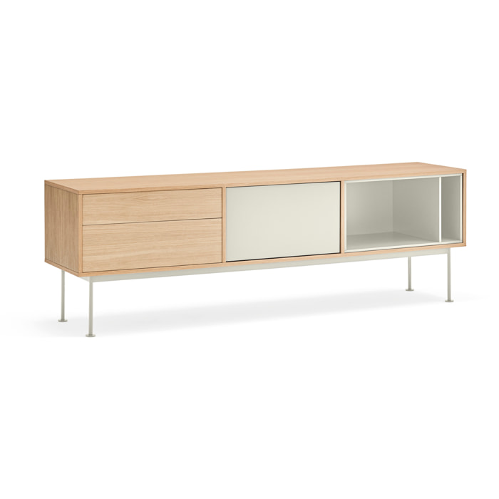 Mueble de televisión Yoko 2 cajones y 1 puerta roble y crema