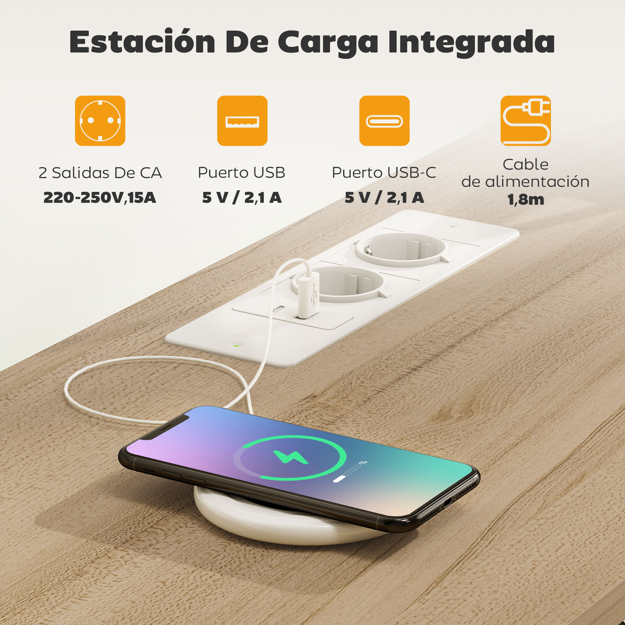 Mueble de TV con Luz LED, Mueble de TV para Salón con Enchufes, Puertos USB, Estantes Abiertos, 4 Cajones de Tela Plegables y Bolsillo, para Televisión hasta 50 Pulgadas, Beige y Natural