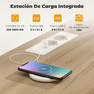 Mueble de TV con Luz LED, Mueble de TV para Salón con Enchufes, Puertos USB, Estantes Abiertos, 4 Cajones de Tela Plegables y Bolsillo, para Televisión hasta 50 Pulgadas, Beige y Natural