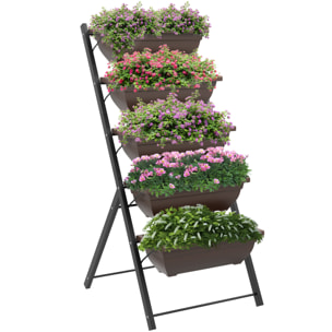 Soporte para Plantas de 5 Niveles con 5 Macetas, Estantería para Plantas para Esquina, Orificios de Drenaje, Diseño en Escalera, Soporte para Macetas, Interior y Exterior, 55x63x120 cm, Negro
