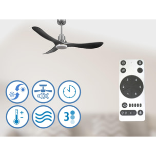 Ventilateur de plafond Réversible  Thermostat Dimmable Wifi Moteur à courant continu Toits en pente Télécommande Lumière à trois tons Hypersilence Mémoire