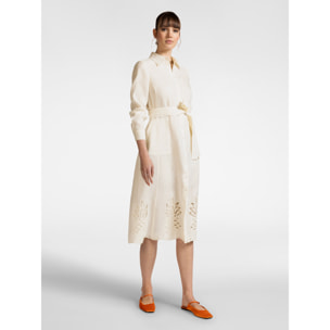 Elena Mirò - Vestido de lino con bordado en el bajo - Blanco