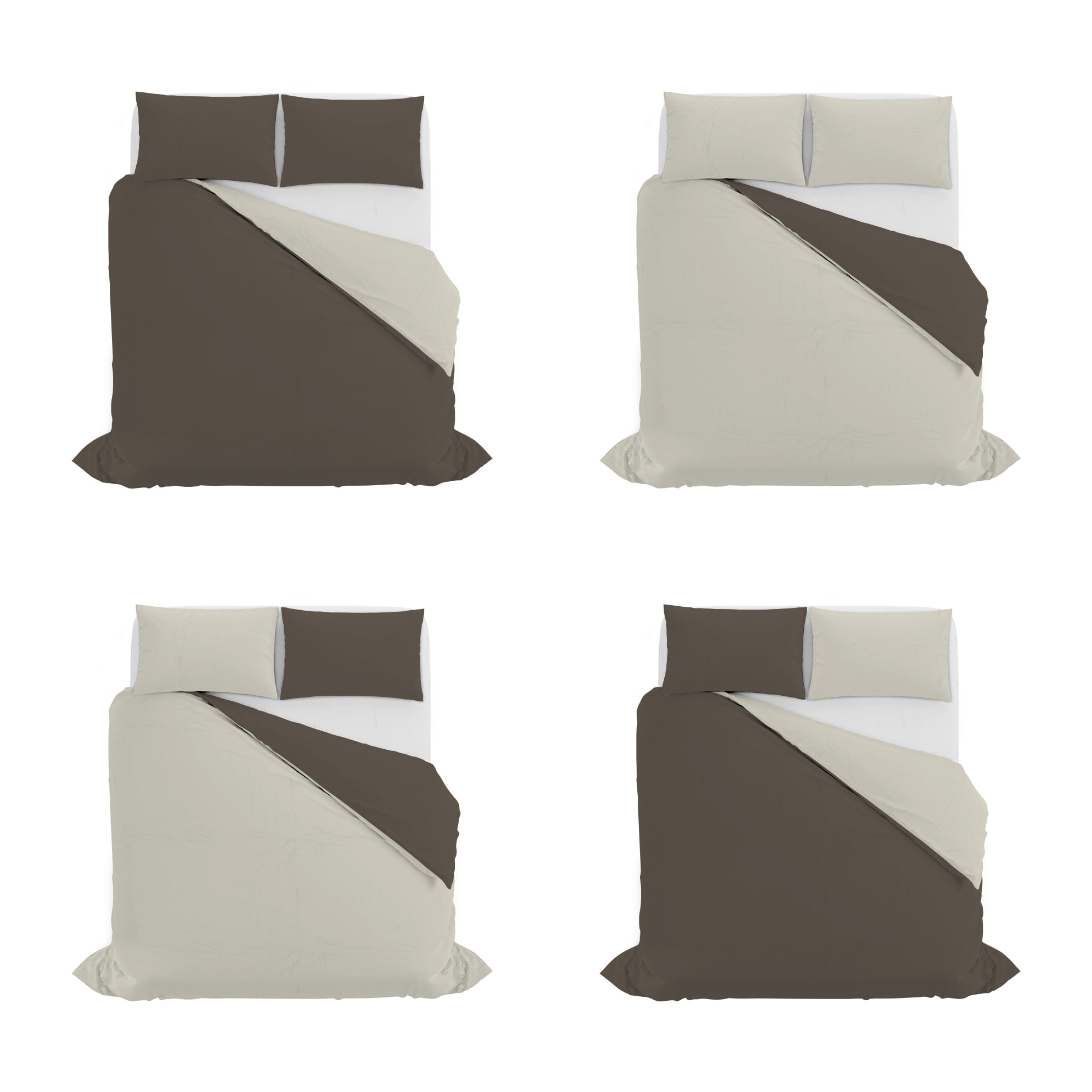PARURE COPRIPIUMINO NATURAL COLOR, 100% Cotone, Made in Italy - MARRONE/PANNA