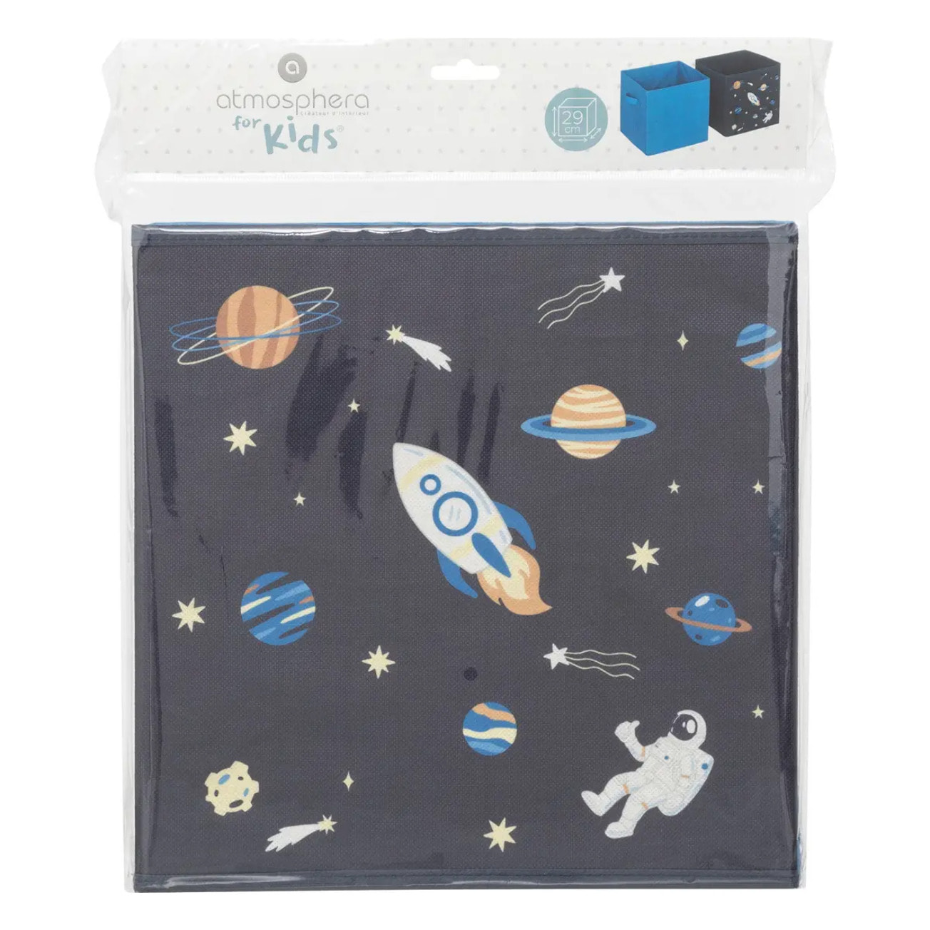 2 bacs rangements enfant "Espace" 29x29cm bleu