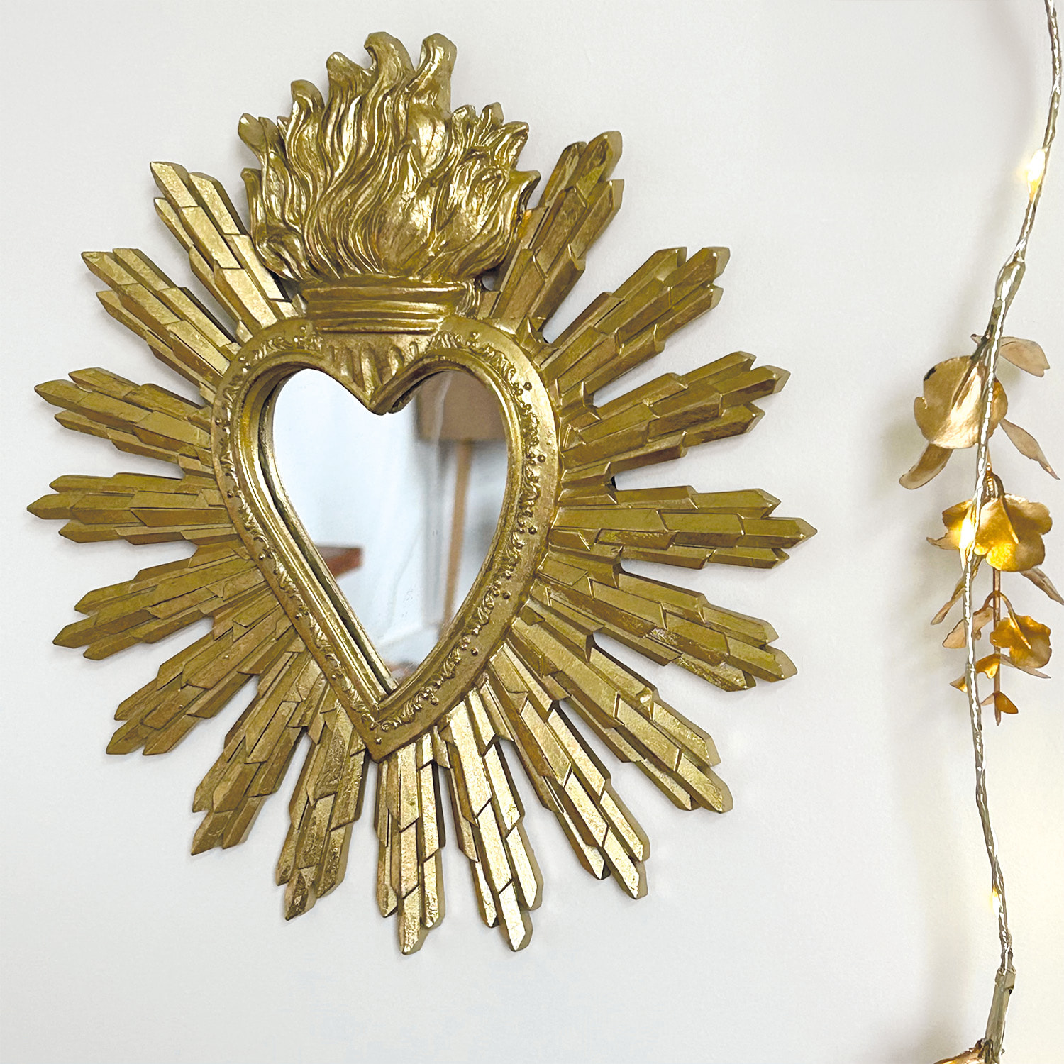 Ex-voto miroir décoratif en forme de coeur - Doré