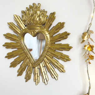 Ex-voto miroir décoratif en forme de coeur - Doré