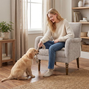 Sillón Relax, Sofá Individual, Tapizado en Lino, Reposabrazos Estilizados, Patas de Madera Maciza, Acolchado Grueso para Salón, Dormitorio y Oficina, Gris