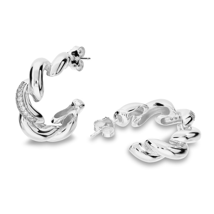 Orecchini Maglia San Marco in Argento 925 placcato Rodio con Pavé di Cubic Zirconia