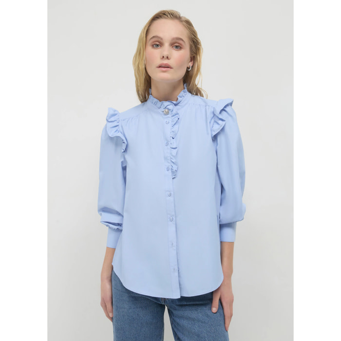 Camicia frill bottone gioiello