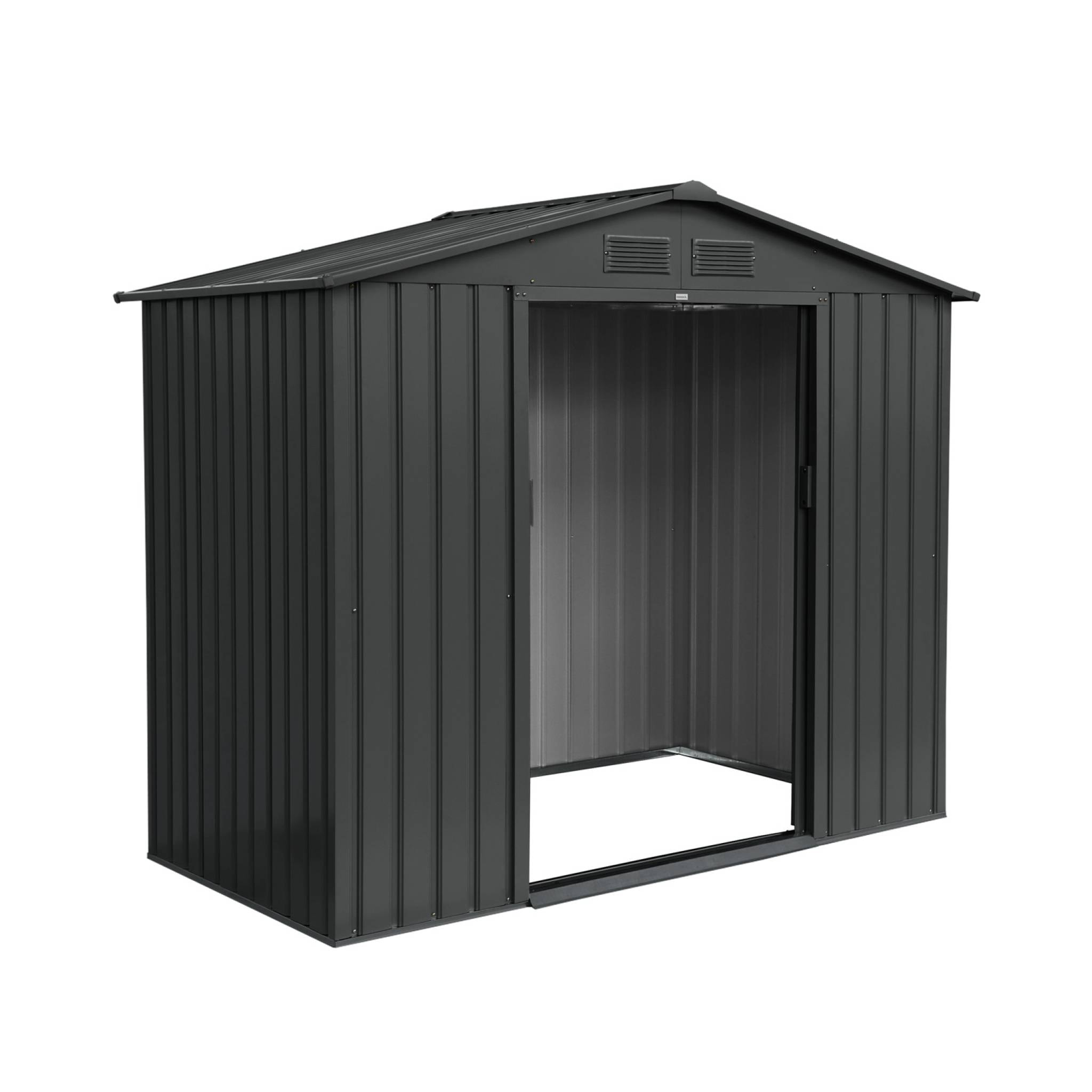 Abri de jardin en métal - Houtland. 2.71 m² anthracite - Cabane à outils avec double portes coulissantes. kit de fixation sol inclus. L 213 x P 131 x H 185cm