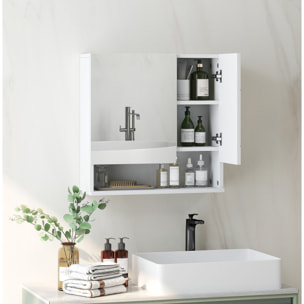 Armoire miroir de salle de bain - 2 portes, 2 étagères, niche - blanc