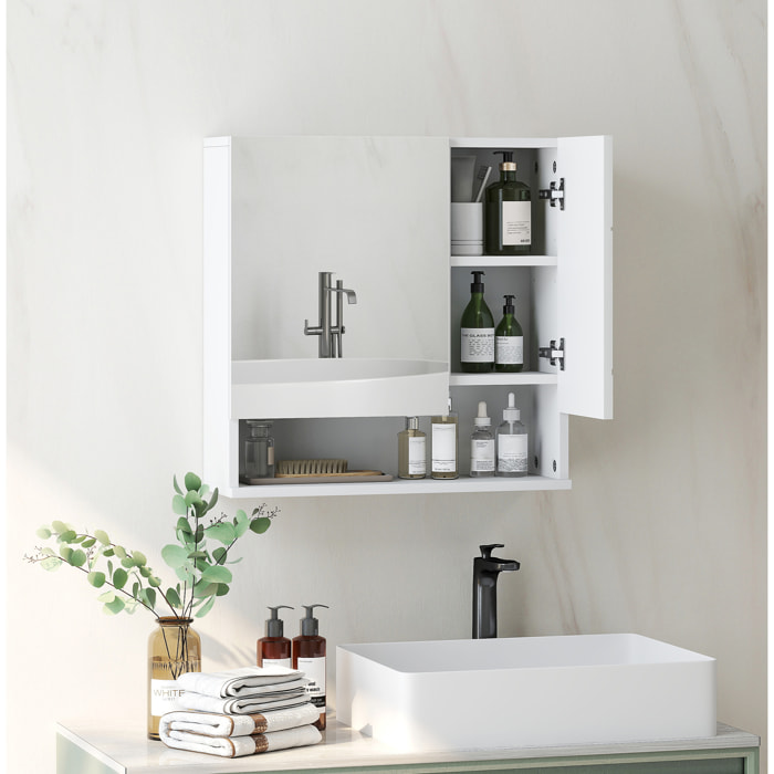 Armoire miroir de salle de bain - 2 portes, 2 étagères, niche - blanc