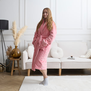 Robe de chambre - THE CONCEPT FACTORY - Sherpa - Ultra douce - Rose et blanc