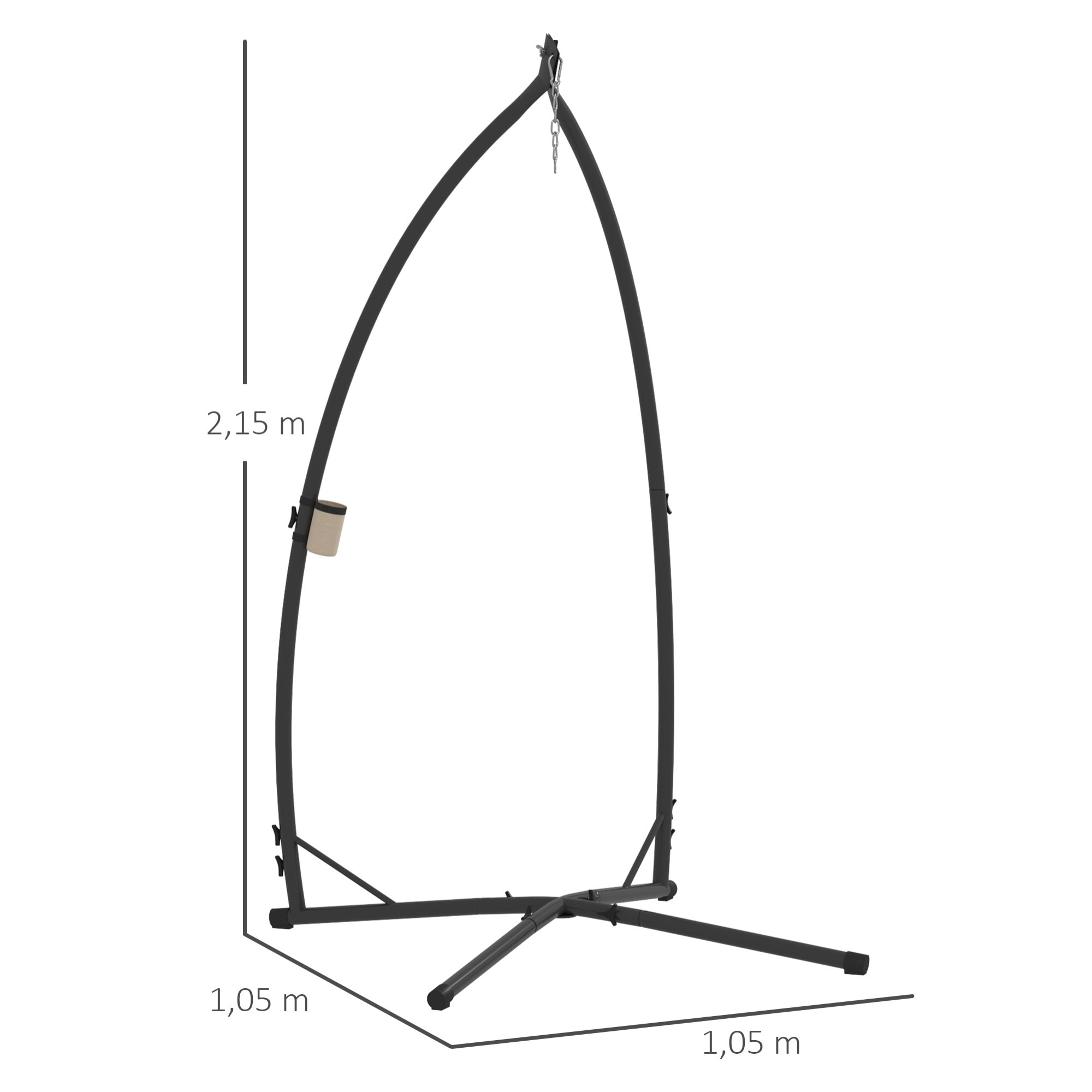 Soporte para Silla Colgante de Huevos Altura 215 cm con Estructura de Acero Base Estable y Portavaso Soporte para Silla Columpio para Patio Jardín Balcón Carga 150 kg Negro