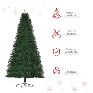 Árbol de Navidad Artificial 240 cm Ignífugo con 1499 Ramas con 2 Tipos de Puntas de PVC Base Plegable y Soporte de Acero Decoración Navideña de Interior Verde