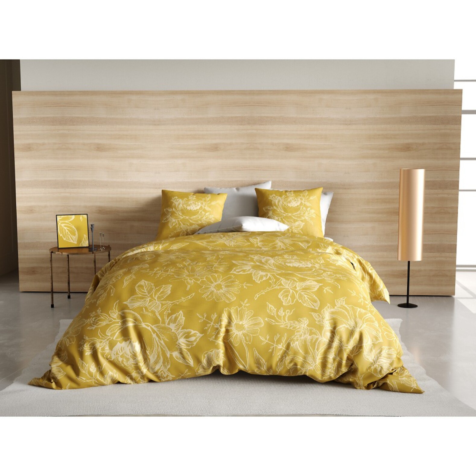 Parure De Couette 3pcs 100% Coton Bio 57 Fils/cm2-victoria Ocre
