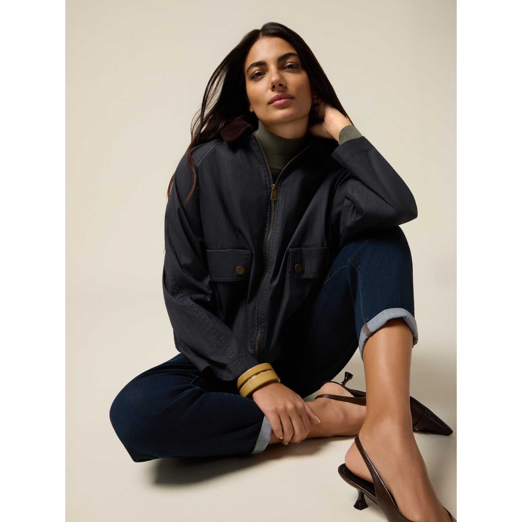 Oltre - Parka corto in cotone con cappuccio - Blu