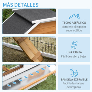 Conejera de Madera Exterior con Techo Asfáltico Jardinera y Bandeja 123x58x106cm