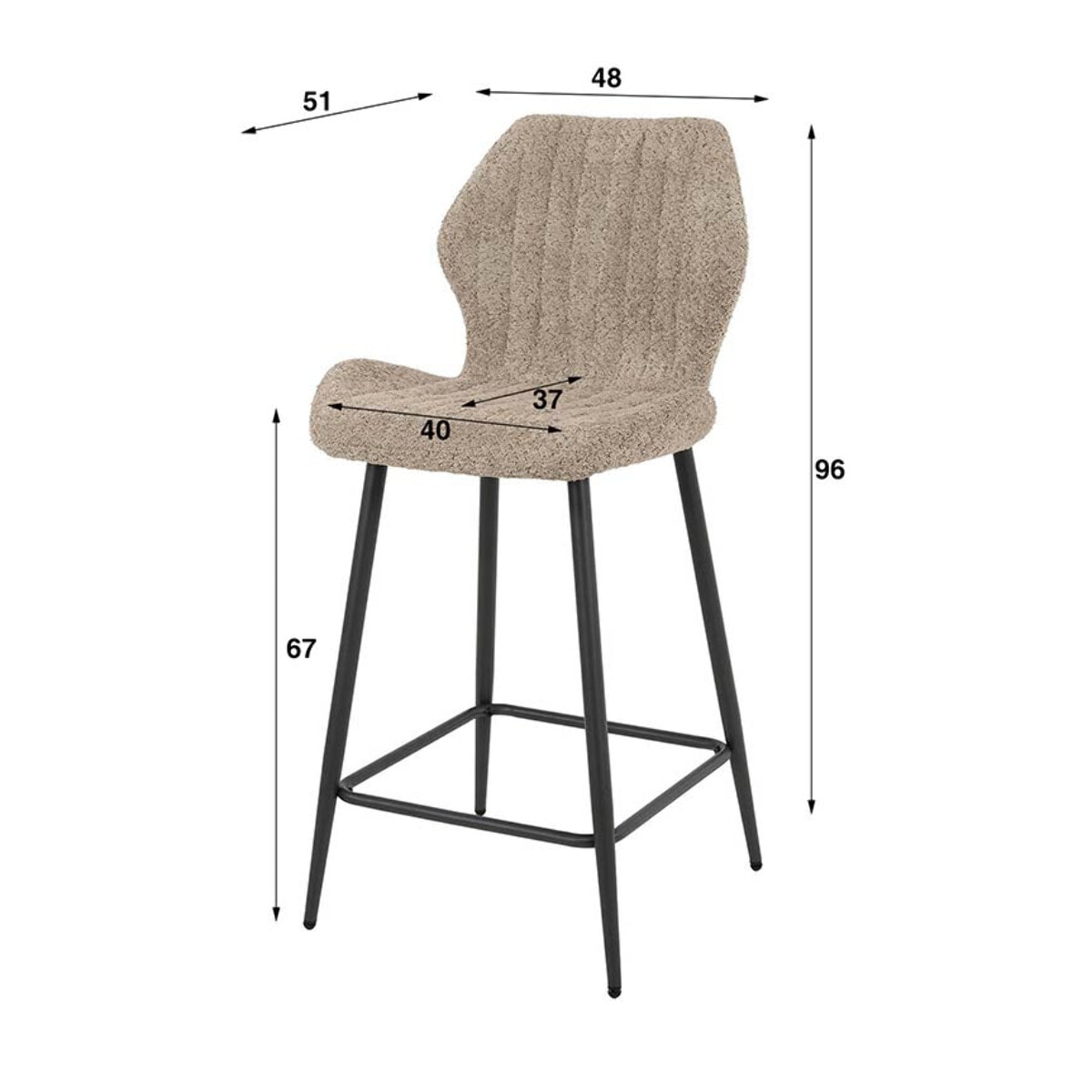 Dahi - lot de 2 tabourets de bar - support lombaire - en tissu bouclette gris - Gris