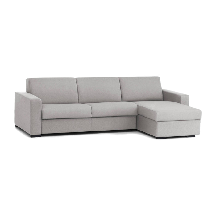 Divano letto con penisola Aika, Sofà con penisola contenitore reversibile, Braccioli standard, 100% Made in Italy, Cm 280x95h90, Grigio