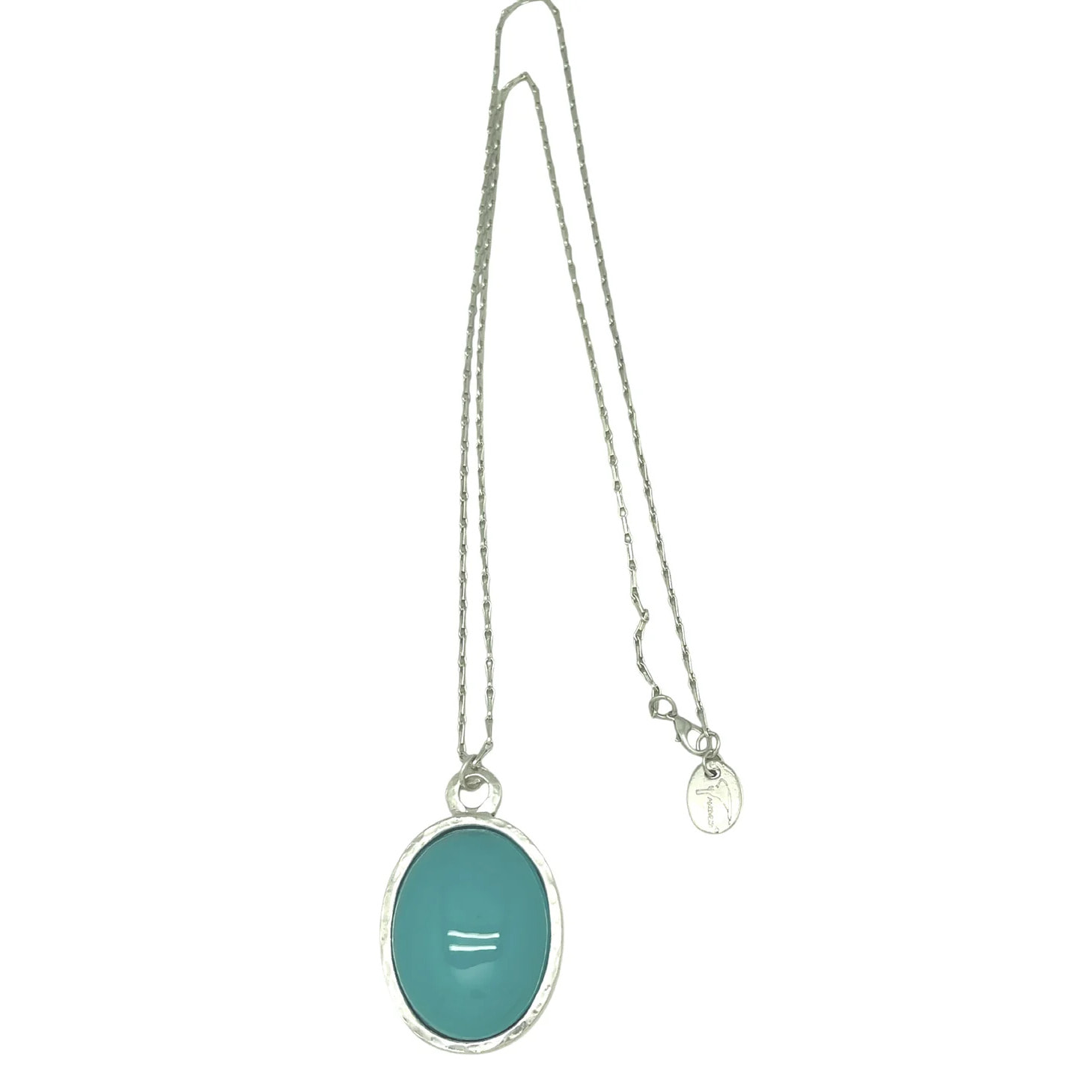 Collar largo Blue Lagoon plata 10µ y cristal oval .
