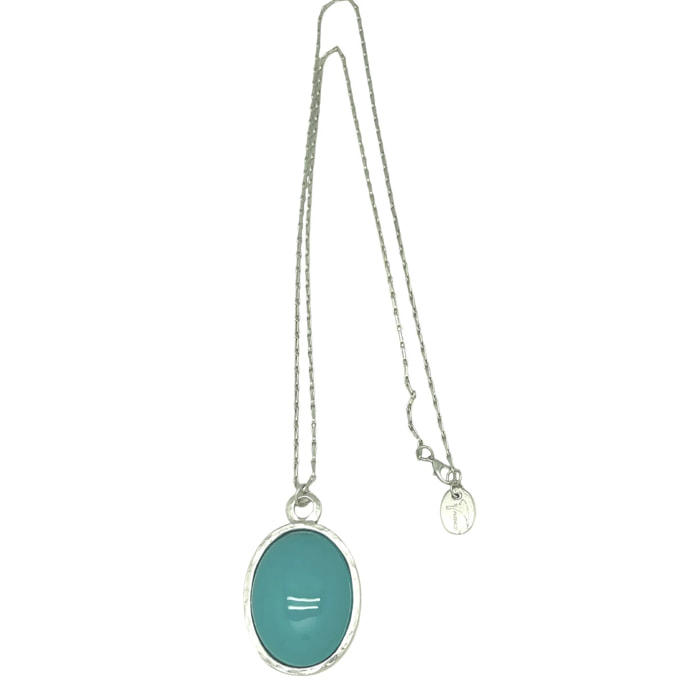 Collar largo Blue Lagoon plata 10µ y cristal oval .