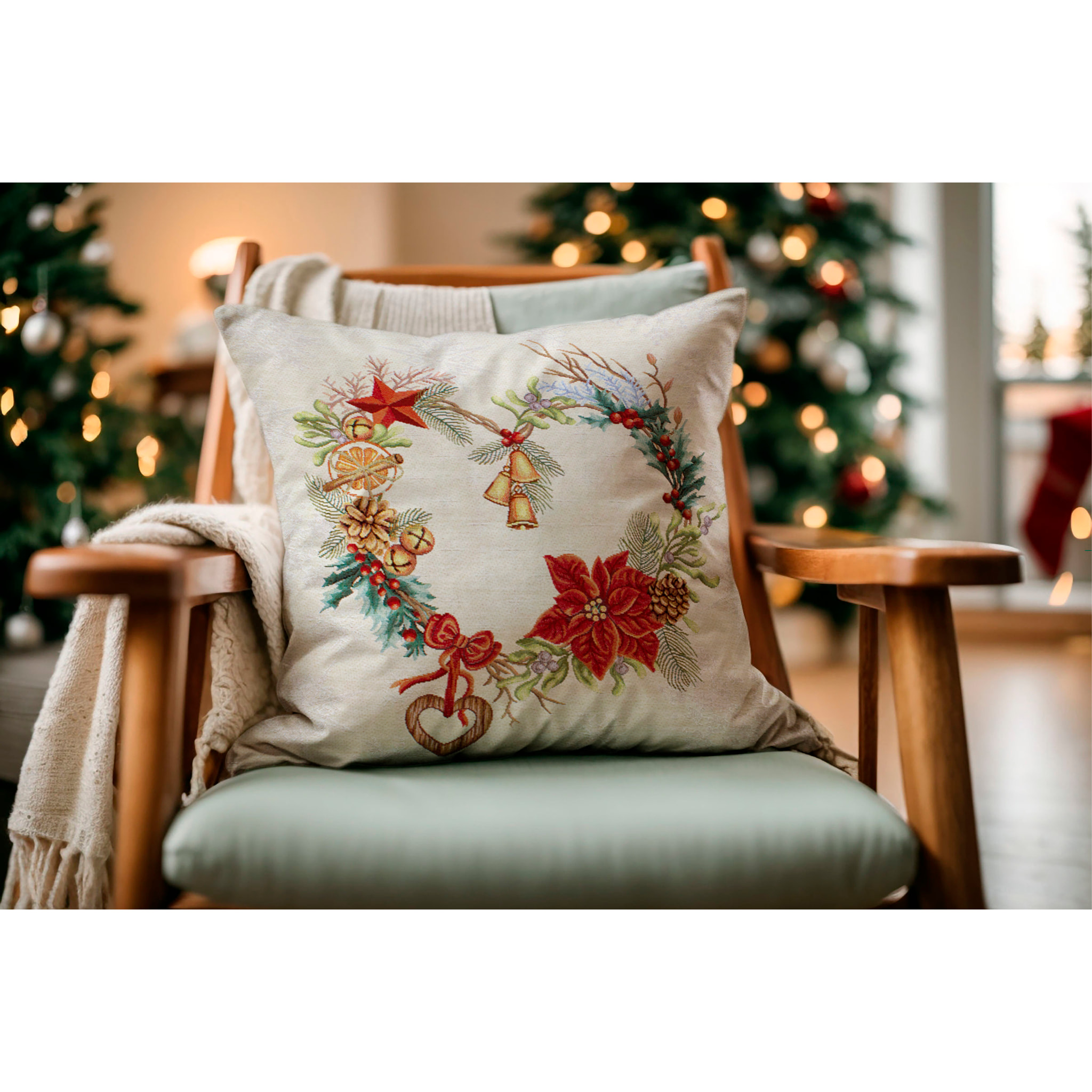 COPPIA CUSCINI NATALIZI JACQUARD SFODERABILI 50X50 CM GHIRLANDA