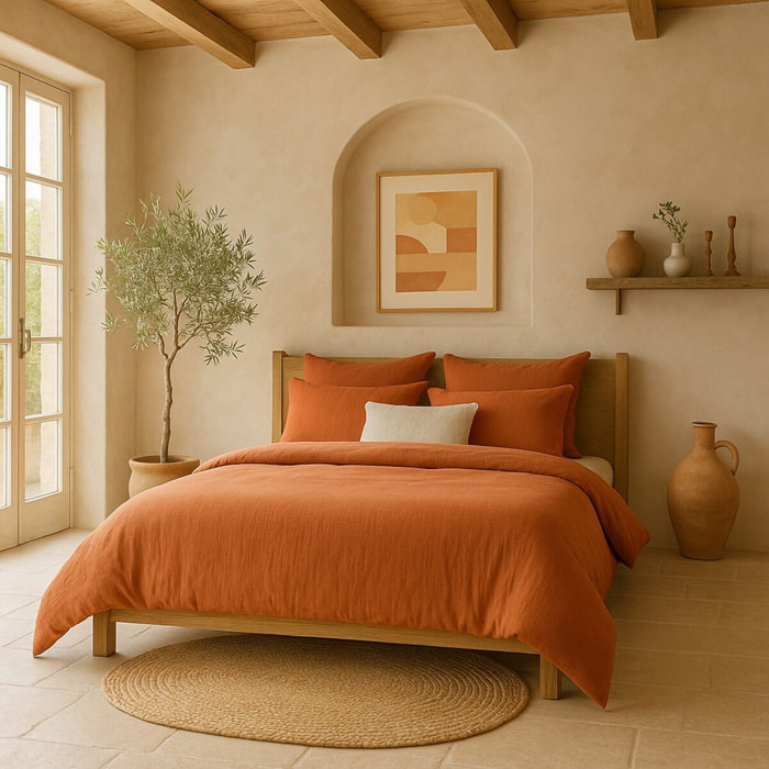 Housse de couette 100% gaze de coton lavé safran minéral