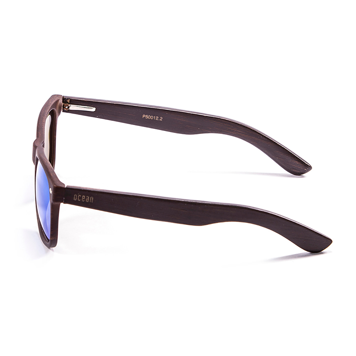 Gafas de sol OCEAN BEACH WOOD - Patilla marrón bambú con montura marrón oscuro y / Revo azul