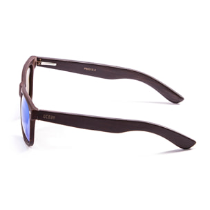 Gafas de sol OCEAN BEACH WOOD - Patilla marrón bambú con montura marrón oscuro y / Revo azul