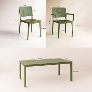 Ensemble de repas table et fauteuils en polypropylène vert 6 places PATIO