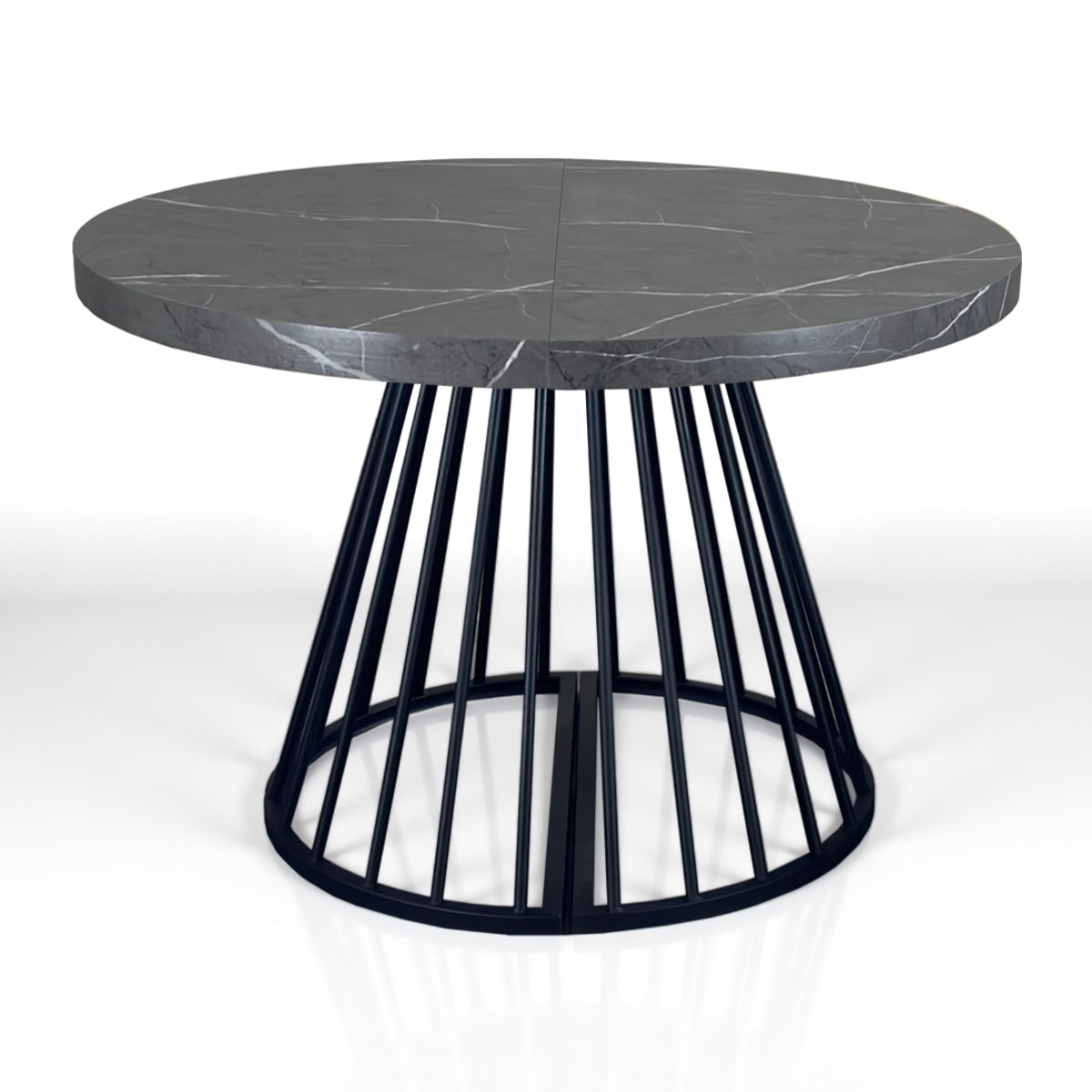 Table à manger ronde extensible Tomasucci FEAR, en MDF effet marbre gris, 110 × 110 × 76,5 cm
