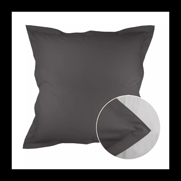 Taie d'oreiller percale de coton uni gris Olana beton