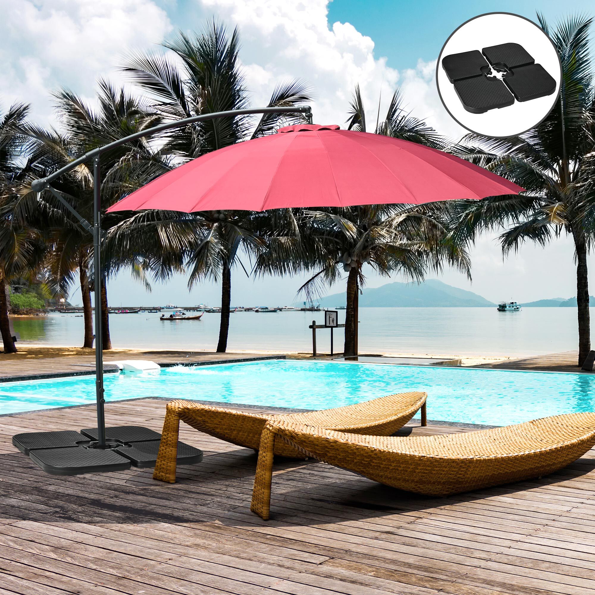 Base para Sombrilla de 4 Piezas, Soporte para Parasol de HDPE Rellenable con Agua 59 kg o Arena 80 kg, para Jardín, Patio, Terraza, Negro