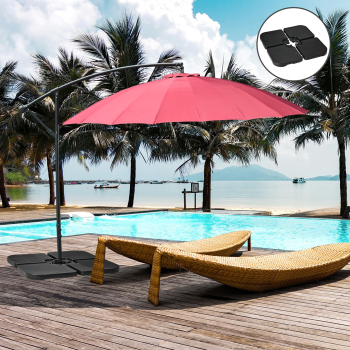 Base para Sombrilla de 4 Piezas, Soporte para Parasol de HDPE Rellenable con Agua 59 kg o Arena 80 kg, para Jardín, Patio, Terraza, Negro
