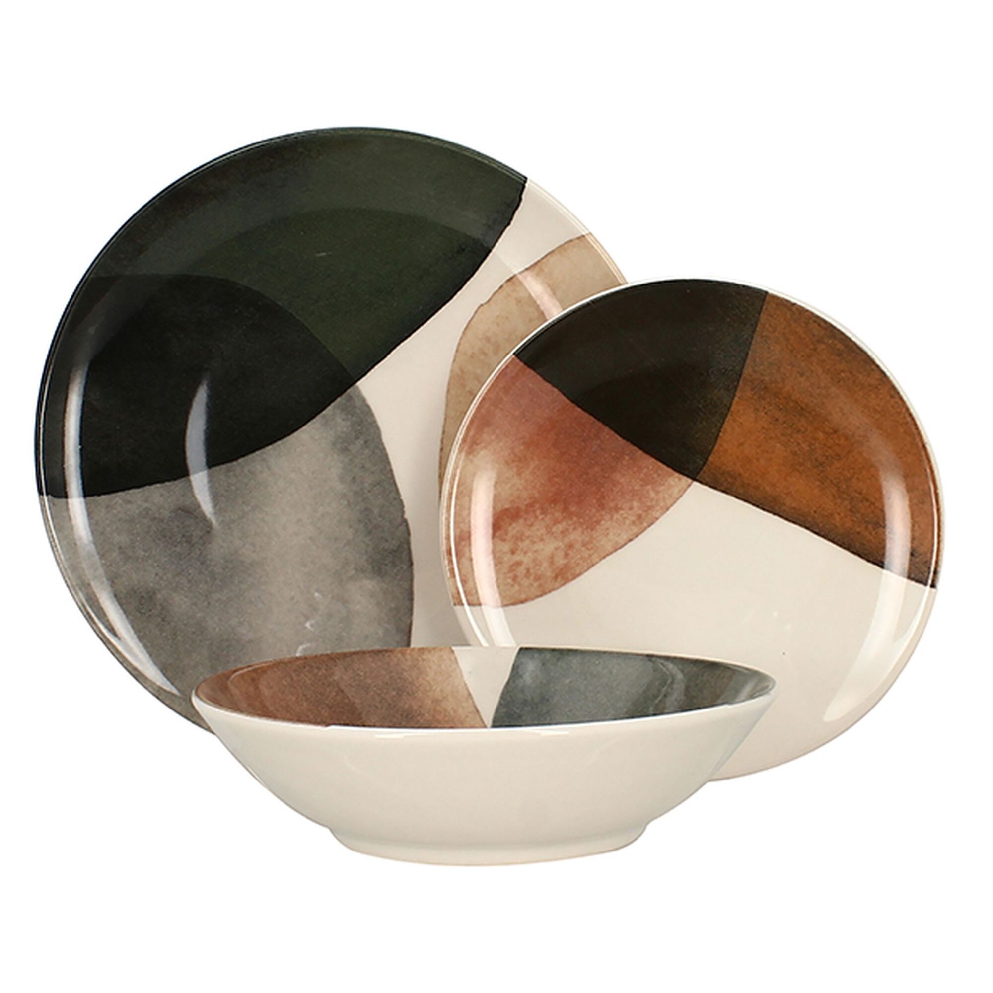 Service de table 36 pièces en grès marron GAIA