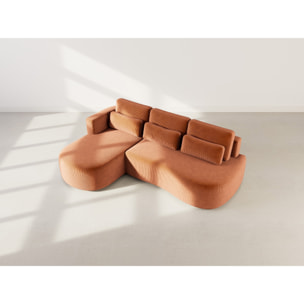 Mahina - canapé d'angle gauche 4 places convertible avec coffre en velours côtelé - Terracotta