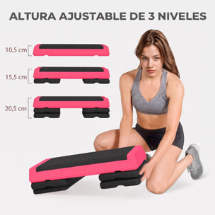 Step de Aeróbic, Step para Fitness Antideslizante, Altura Regulable 3 Niveles de 10,5/15,5/20,5 cm, Carga 250 kg, para Ejercicio en Casa, Gimnasio, 77x36x20,5 cm, Rosa y Negro