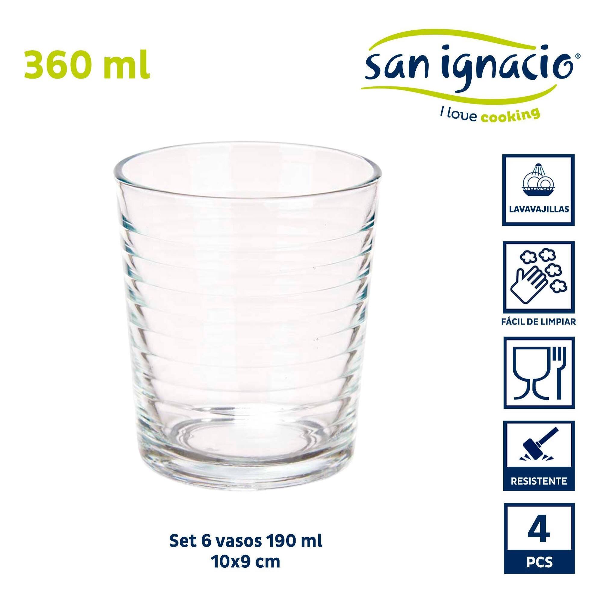 Set 4 vasos vidrio rayas 360 ml colección vivalto