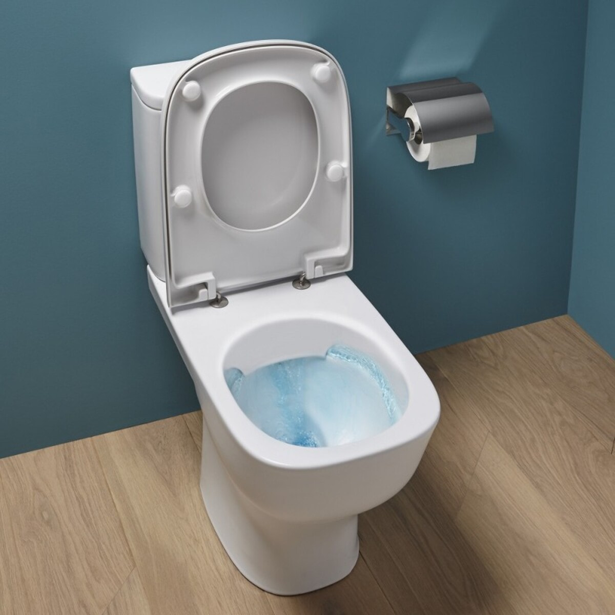 WC à poser sans bride Struktura + abattant + Tabouret physiologique bois