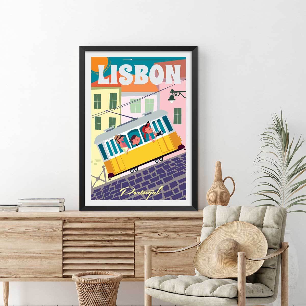 Affiche un week end à Lisbonne Affiche sous cadre noir
