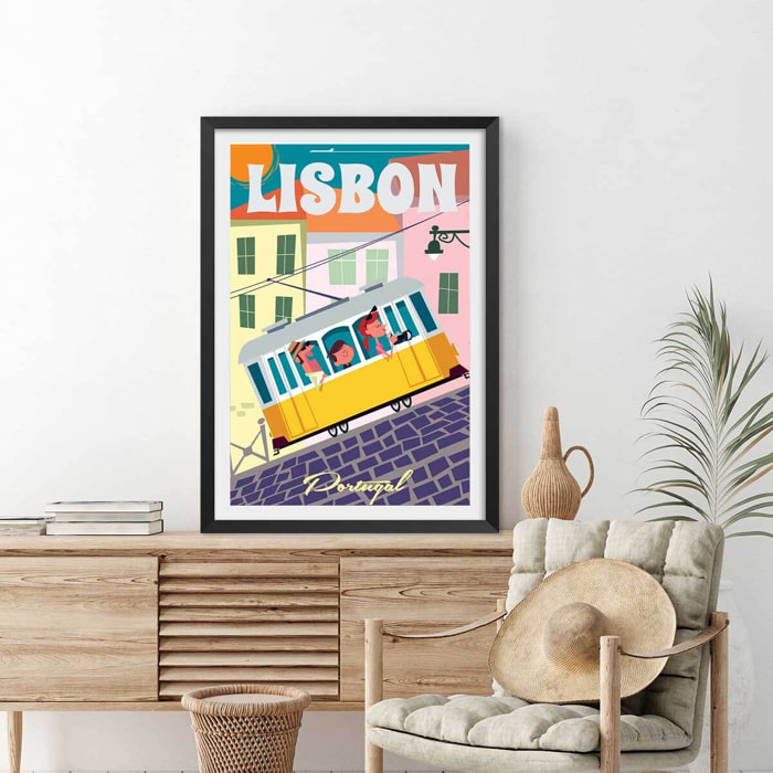 Affiche un week end à Lisbonne Affiche sous cadre noir