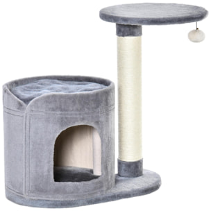 Árbol Rascador para Gatos Pequeño Altura 59 cm con Cueva Poste de Sisal y Bola